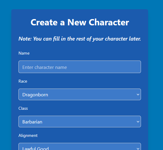 Creating a character